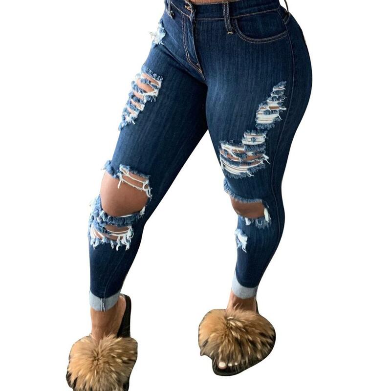 S-4XL Plus rozmiar Vintage wysokiej talii proste dżinsy spodnie dla kobiet Tassel spodnie ołówkowe z dziurami niebieskie Streetwear damskie spodnie jeansowe