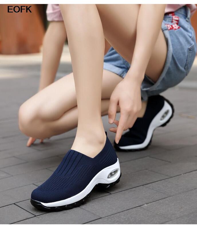 EOFK Sepatu Sneakers Wanita Bantalan Selip Kain Musim Semi Ringan Nyaman Lembut Sepatu Flat Pantofel Wanita