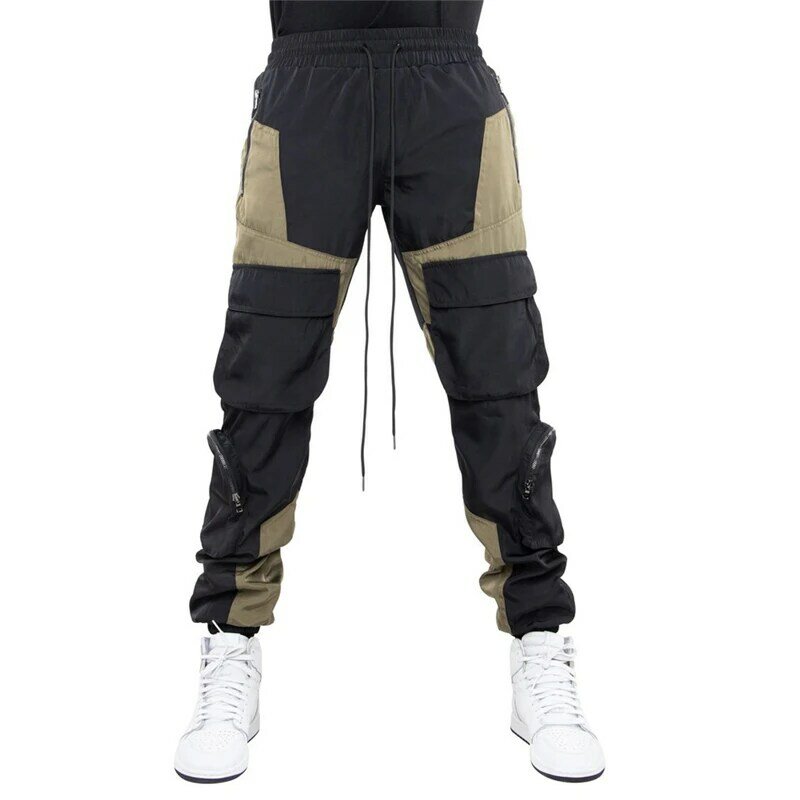 Pantalones deportivos con múltiples bolsillos para hombre, pantalón informal, tejidas y colores combinados con costuras, novedad