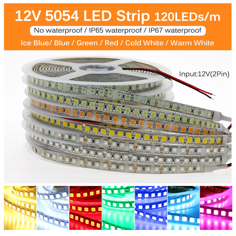 5M 120/60 LEDs 5054 tira de luz LED resistente al agua DC12V luces flexibles de alto brillo que 5050 azul verde rojo blanco RGB