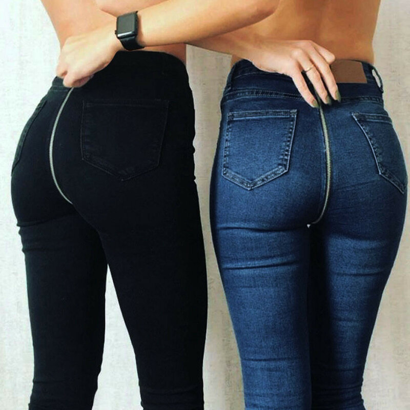 Jeans Donna con Cerniera Posteriore Pantaloni Skinny in Denim Elasticizzato con Cerniera Posteriore Pantaloni in Denim a Vita Alta con Tasche