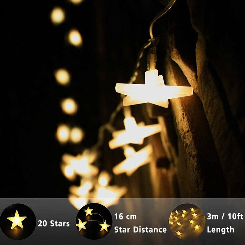 Star Lights String Battery Charged Star Decorations Warm White Decorative Stars For Weddings Birthday