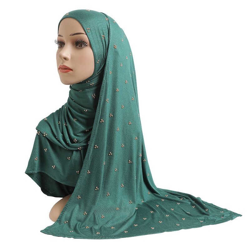 Katun Jersey Syal Hijab Instan Muslim Jilbab Berlian Imitasi Warna Solid Topi Doa Islam Penutup Kepala Bandana Wanita Malaysia