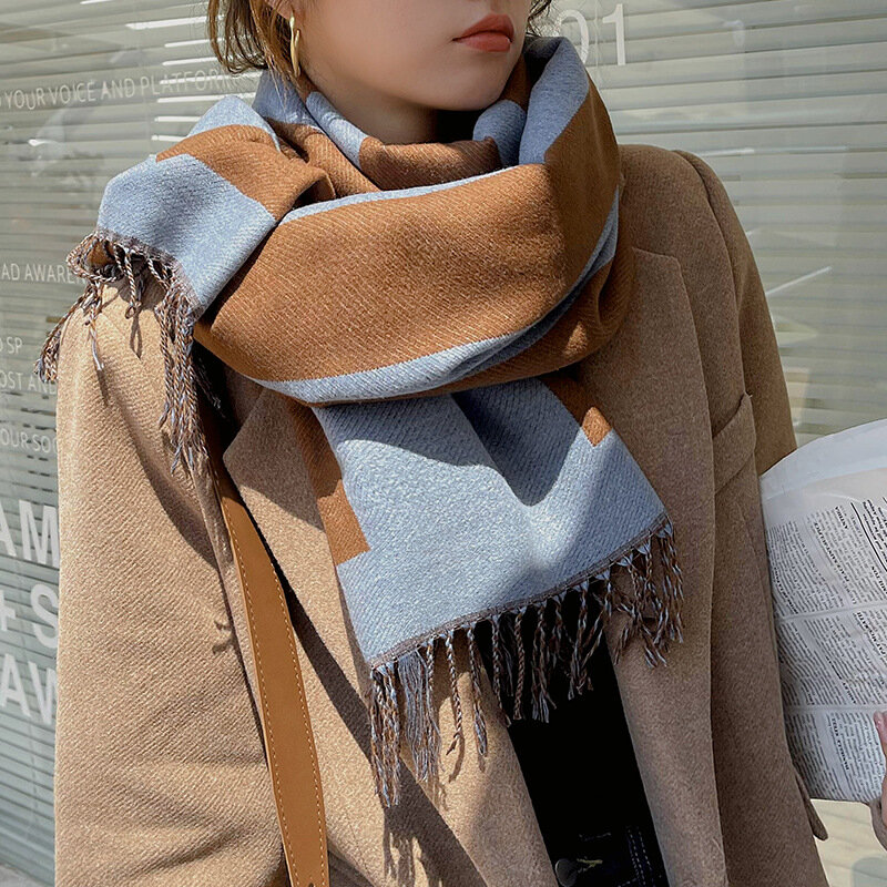 럭셔리 영국 여성 2021 겨울 새로운 라인 모조 캐시미어 패션 중간 길이 따뜻한 여성 격자 무늬 목도리 스카프 디자이너 소녀 유지