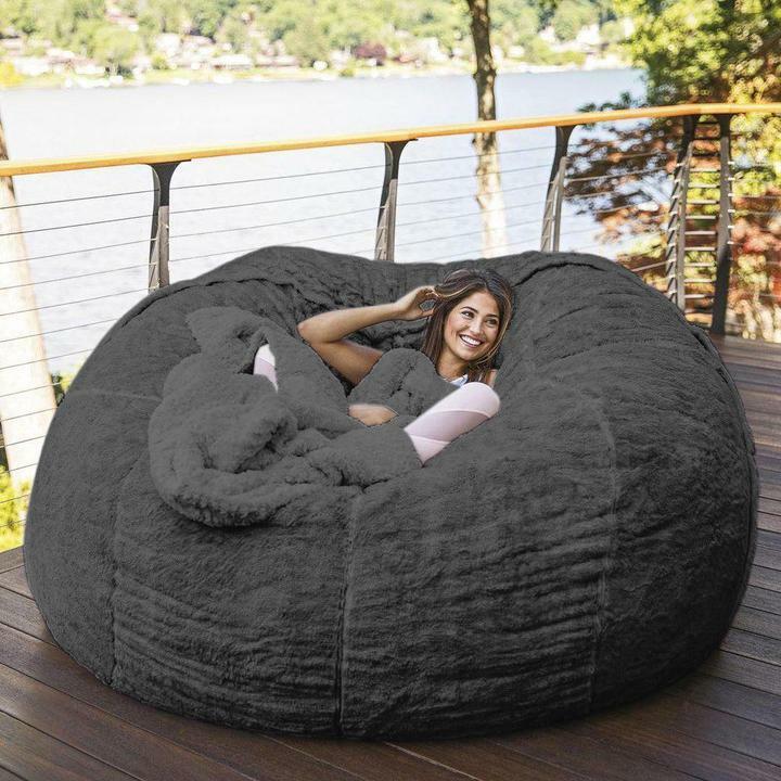 5-Foot Bean Bag Chair with Furry Fur Cover Machine Washable Big Size Sofa and Giant Lounger Furniture