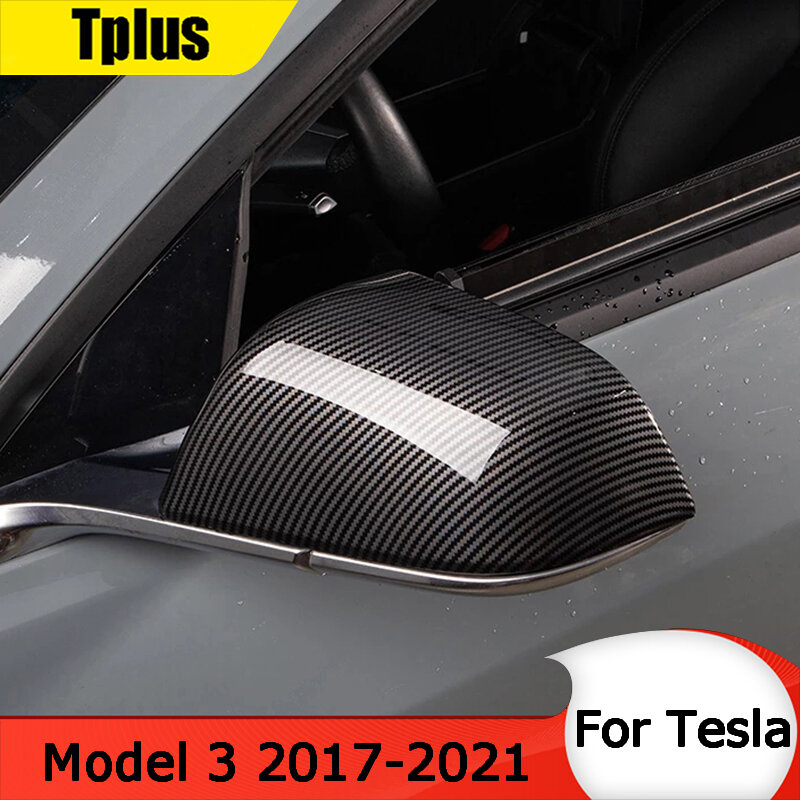 Tplus ปีกขวากระจกมองหลังสำหรับ Tesla รุ่น3คาร์บอนไฟเบอร์กระจกมองหลังกระจกรถด้านข้างกระจกมองหลัง...
