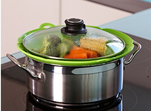 26ซม.ซิลิโคนหม้อป้องกันการล้นฝาปิด Spill Stopper Pan Boil Over Safeguard ฝาครอบหมวกกับเหล็กเครื่องมือทำอาหาร