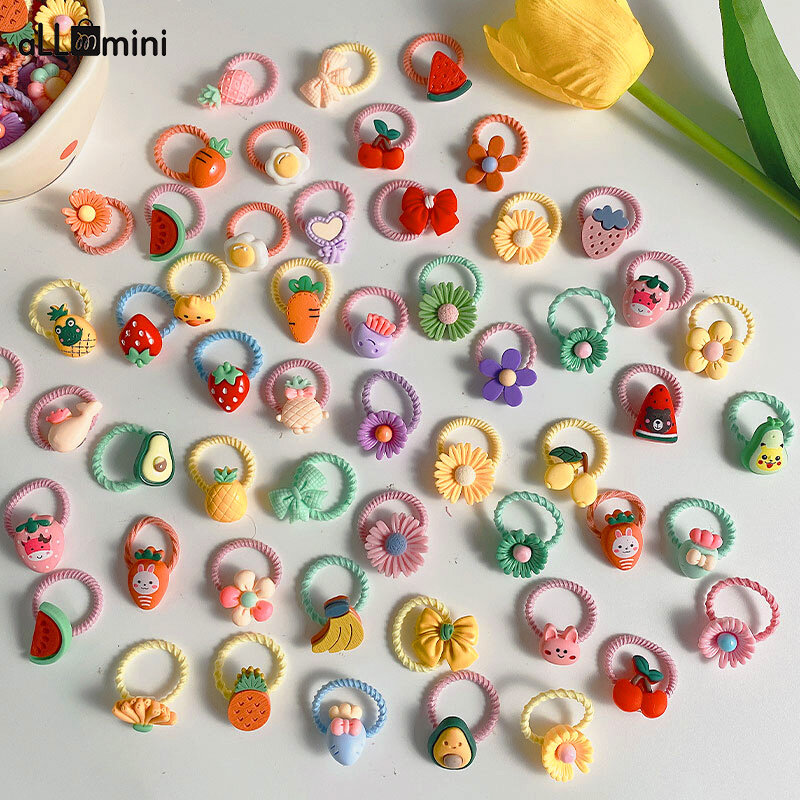 Dziewczyny gumki elastyczne gumki do włosów Rainbow Cartoon Character owoce nakrycia głowy z kwiatami dziewczyna słodkie słodkie akcesoria do włosów 2021 nowość