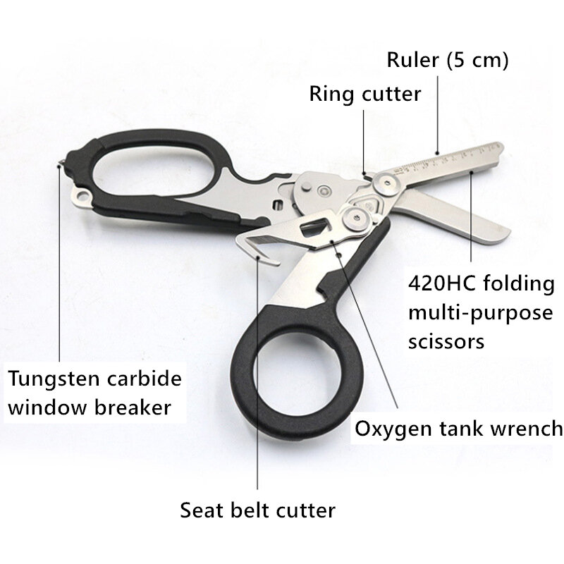 Raptor Response Emergency Shears with Strap Cutter and Glass Breaker Multifunction Tools for Outdoor Utility Holster