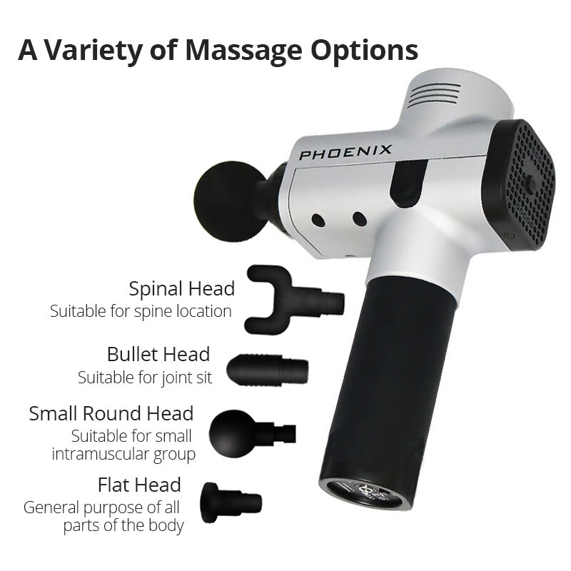 Phoenix-pistola de masaje estimulador muscular, masajeador eléctrico de terapia profunda vibratoria, relajación, Fascia, ejercicio de Fitness, alivio del dolor