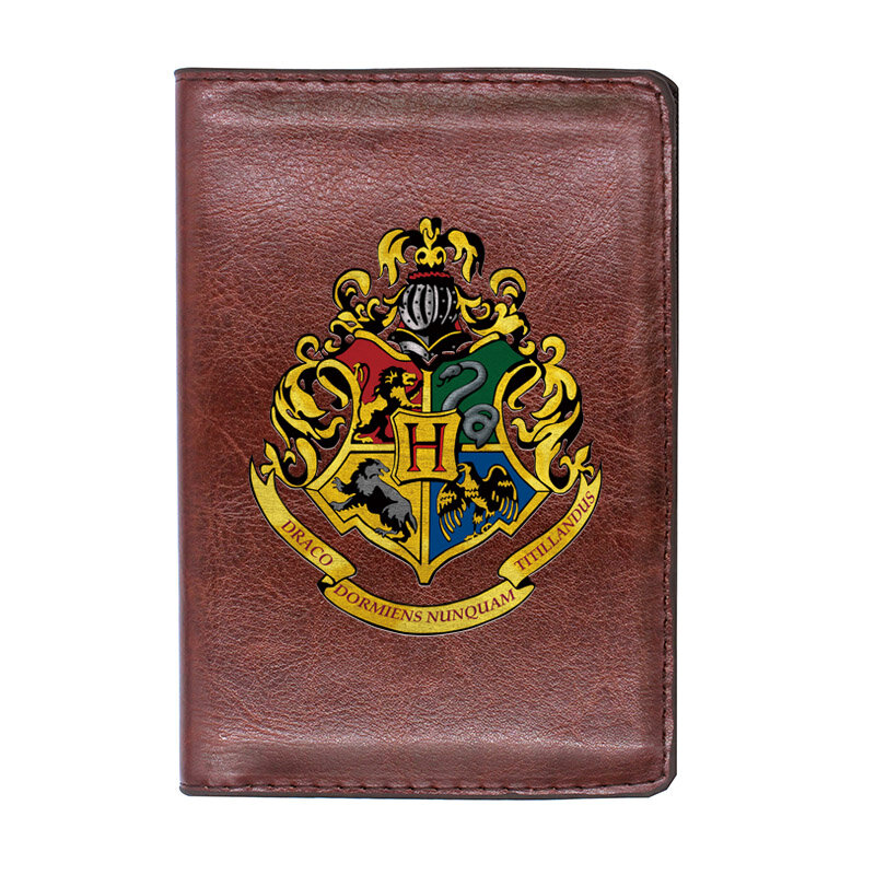 Classic Magic School Badge Passport Cover Men Women Leather Slim ID Card Travel Holder Wallet Document Organizer Case