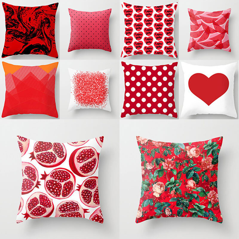 Fronha decorativa vermelha de coração, capa de almofada para decoração de casa, presente para dia dos namorados