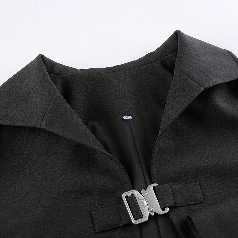 Новинка Осень 2021 модная короткая черная куртка однотонный кардиган свободный Школьный костюм с пряжкой африканская осенняя куртка для жен...