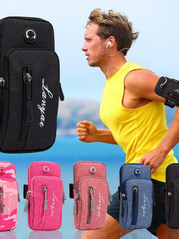 Tas Tangan Lari Gaya Sederhana Olahraga Luar Ruangan Pria dan Wanita Tas Tangan Kunci Uang Ponsel dengan Lubang Earphone
