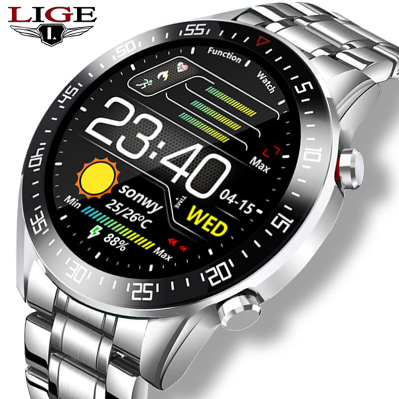 2020 relógio inteligente tela sensível ao toque completa relógio inteligente monitoramento de freqüência cardíaca ip68 à prova dip68 água esportes relógio de fitness luxo relógio inteligente masculino