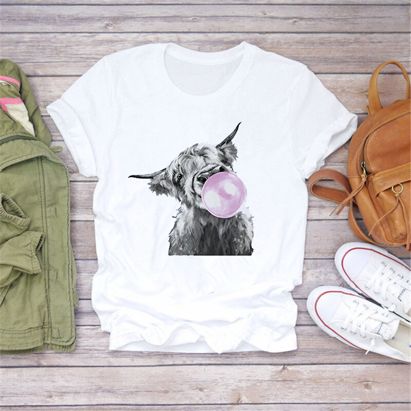 LUSLOS 2020 kobiet T Shirt Alpaca Bubbles dziewczyny Tshirt druku z krótkim rękawem koszulki damskie panie dziewczyny T-shirt Kawaii