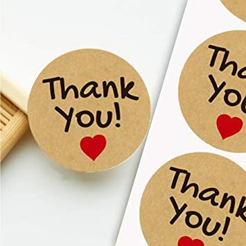 Merci Stickers, 500pcs Thank You Stickers étiquettes avec Coeur, Autocollant Cuisson Rond Adhésif, Kraft Autocollants étiquettes