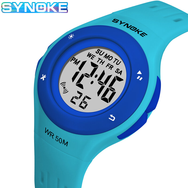 SYNOKE-reloj Digital deportivo para niños, dispositivo Digital LED resistente al agua hasta 50M, con alarma, electrónico, para estudiantes