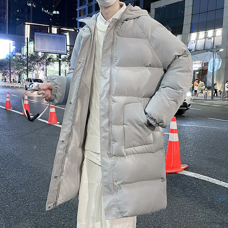 Jaqueta de inverno masculina quente moda casual oversize com capuz longo casaco masculino coreano solto plus size grosso para baixo jaqueta dos homens casaco M-5XL