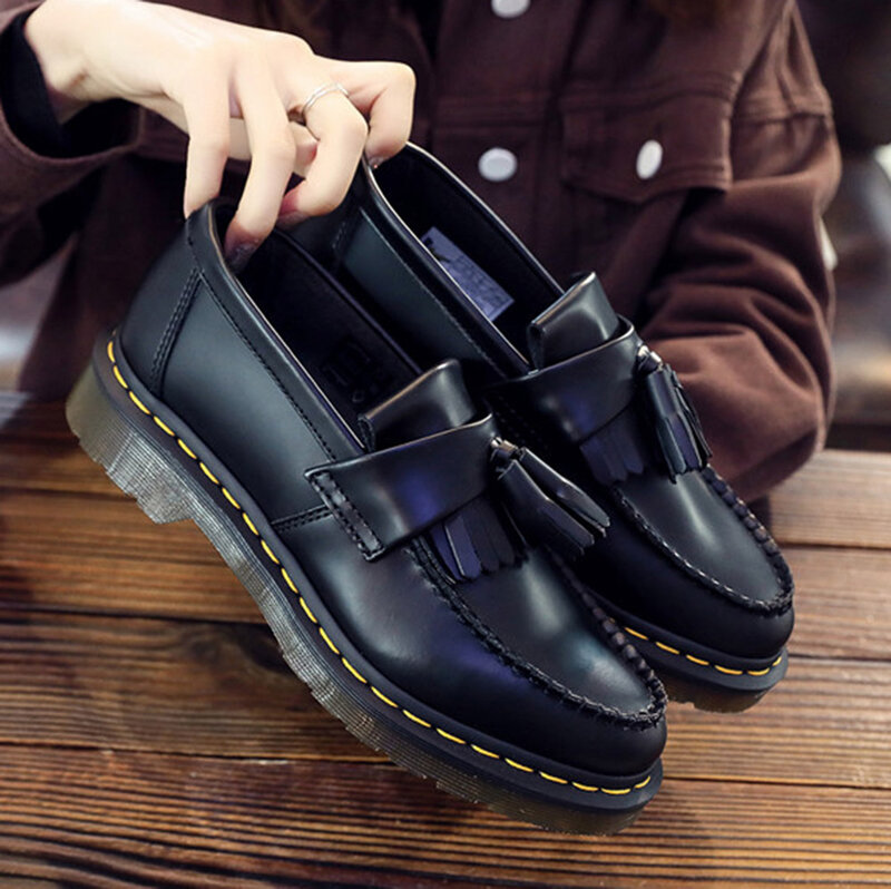 ADRIAN tassel loafers, 여성용 가죽 대형 마틴 신발, 영국식 패션 학생 단화 브랜드 캐주얼 신발