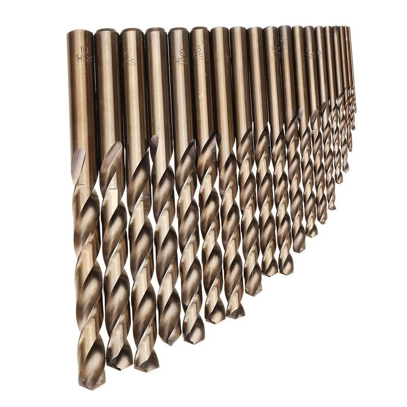 19pcs/set 1-10mm HSS-Co M35 Cobalt Straight Shank Twist Drill Bit Power Tools Accessories for Metal Stainless Steel Drilling