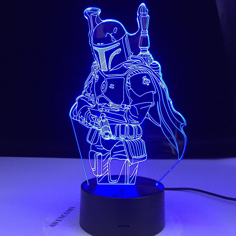 Mandalorian โคมไฟตั้งโต๊ะ Boba Fett 3D ภาพลวงตาไฟ LED Star Wars ชุดหลอดสำหรับเด็กวันเกิด Xmas ของขวัญ