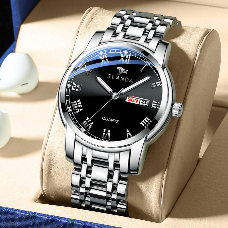 남자 패션 시계 남자 쿼츠 시계 비즈니스 방수 손목 시계 빛나는 스테인레스 스틸 시계 브랜드 탑 럭셔리 시계