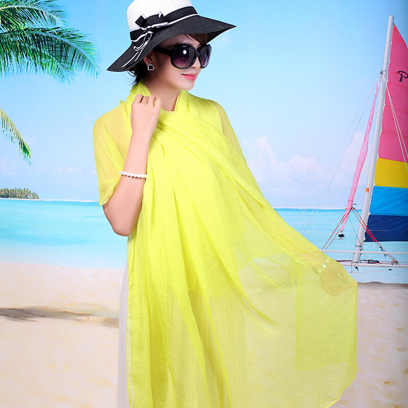 AMYO New Summer Chiffon Silk Scarf for Women Soft Thin Long Scarves 70cm to 300cm Shawl Fashion Candy Beach Pashmina