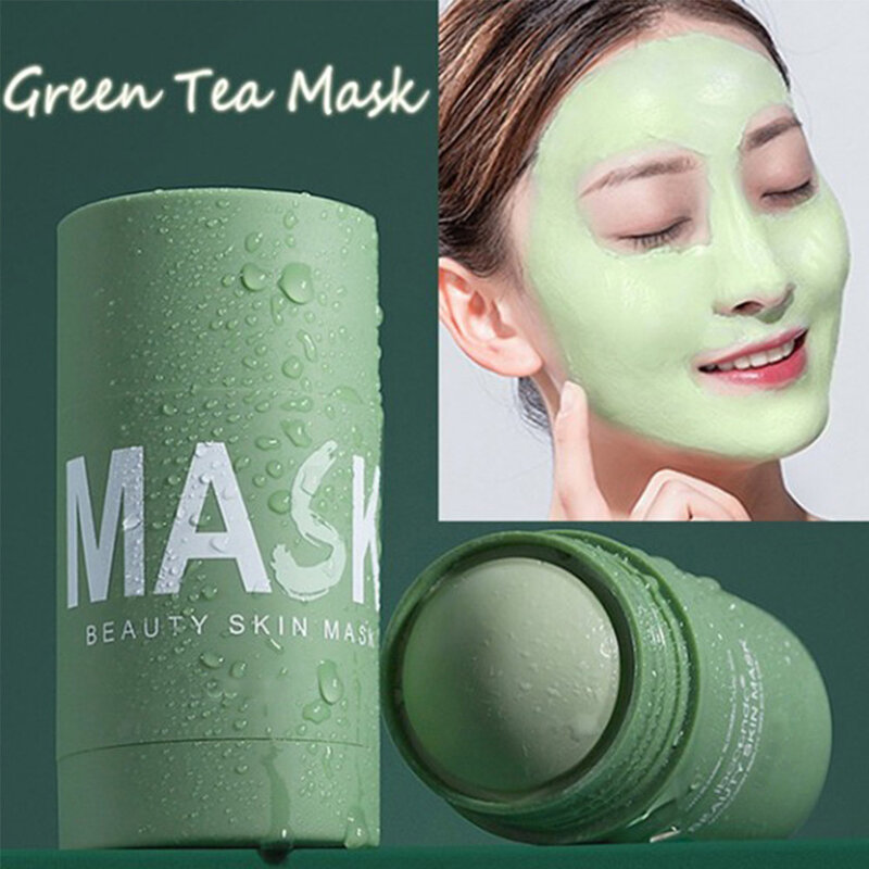 หน้ากากสีเขียว Stick Green Tea Cleansing Purifying Clay Stick Mask Oil Control Anti-Acne มะเขือยาว Moisturizing หน้ากากชาเขียว stick