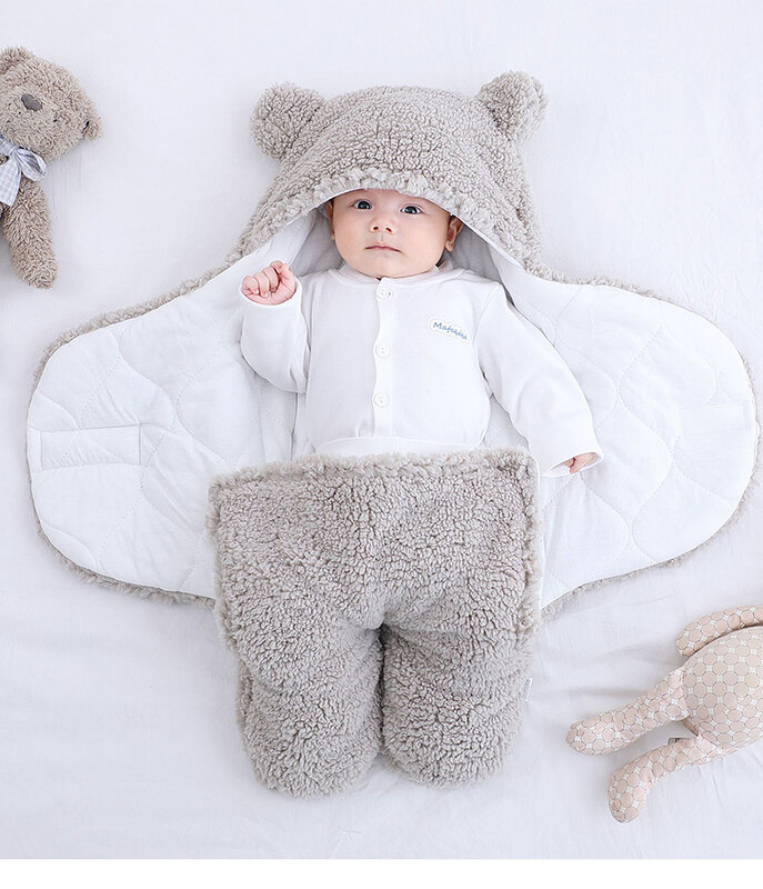 Couvertures douces pour nouveau-né, sac de couchage pour bébé, enveloppe pour nouveau-né, cocon épais 100% coton pour bébé de 0 à 9 mois