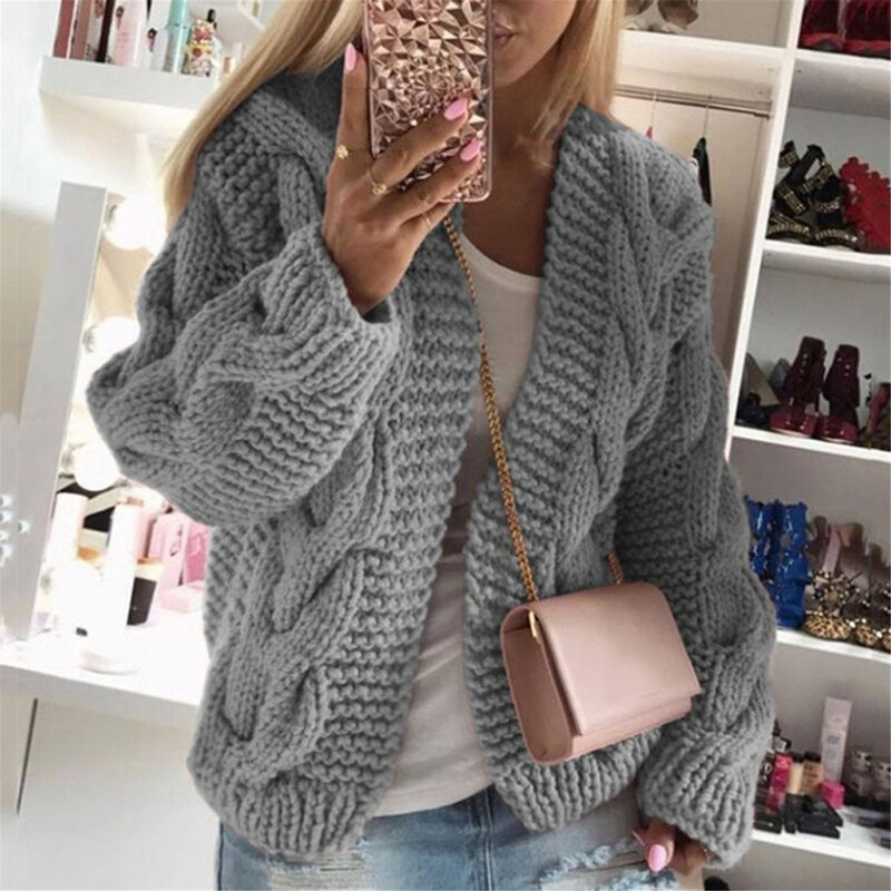 SAGACE Ladies twist cardigan sweater sweater coat, new autumn and winter women's cardigan long sleeve casual knitted coat