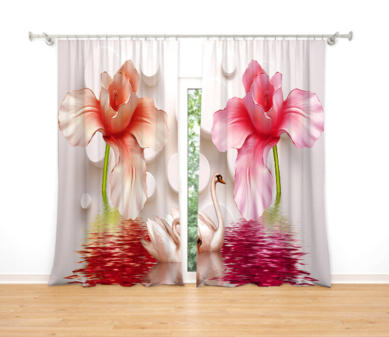 Rosa Swan Lotus-cortina opaca con gancho para ventana, regalo romántico personalizado para dormitorio, dibujos animados de Anime, habitación de niños, princesa Bay