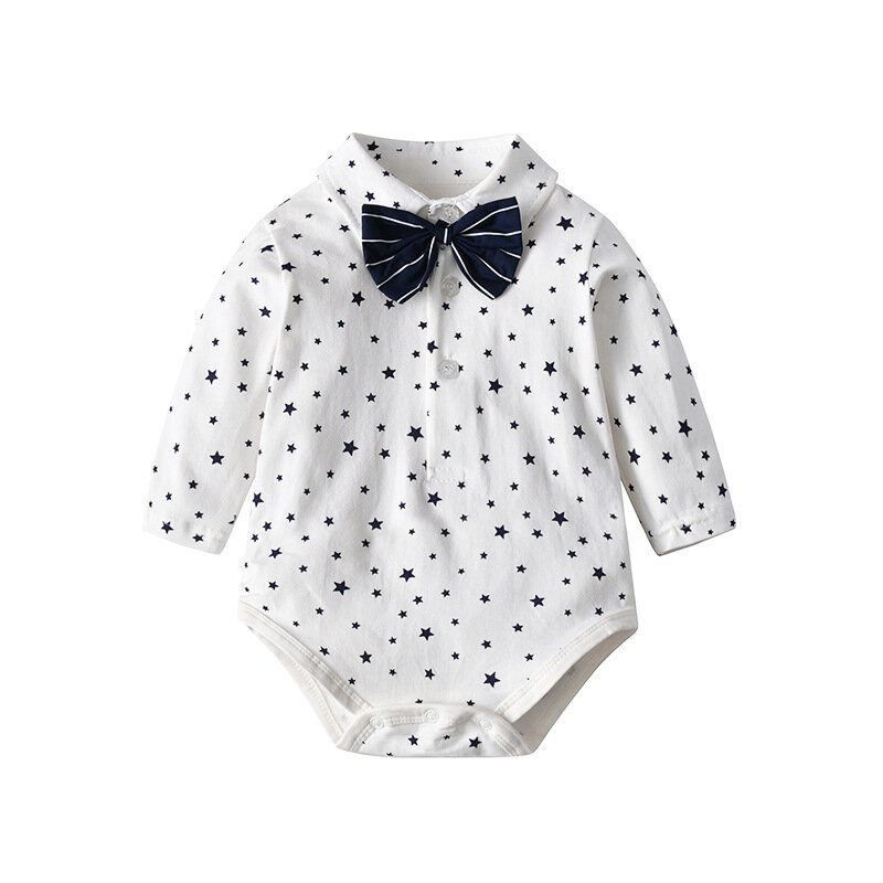 Yg Merk Kinderkleding, 2021 Lente En Zomer Nieuwe Baby Jongens Lange Mouwen Bow Top, baby Driehoek Korte Creeping Pak