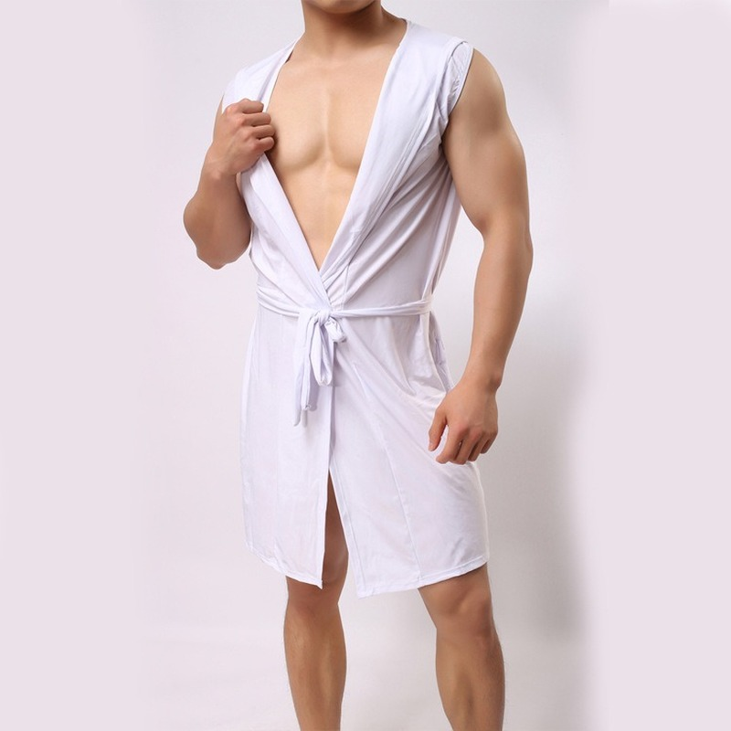 2021 men's ice silk bathrobe hooded big sexy thin sexy long bathrobe foreign trade plus size bathrobe bath robe