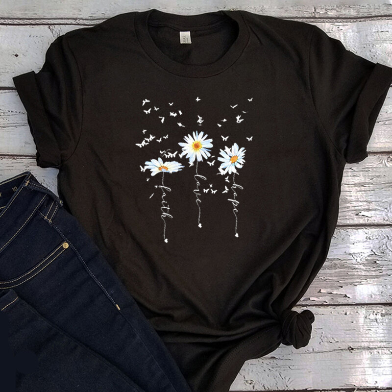 Sunflower Woman Tshirts Aesthetic Clothes Daisy Graphic Tees Women Holiday Top 2022 Flower Summer  Tees Casual
