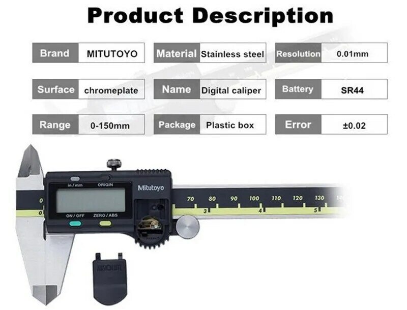 Mitutoyo CNC  Digital Caliper Absolute 500-196-20 Stainless Steel Battery Powered Inch/Metric 6" Range -0.001" Accuracy 0.0005"