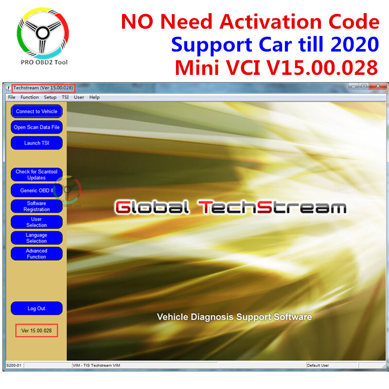 MINI VCI V 16.00.017 für TOYOTA TIS Techstream V 15.00.028 MINI-VCI Software Unterstützung 2020 Mini vci V15