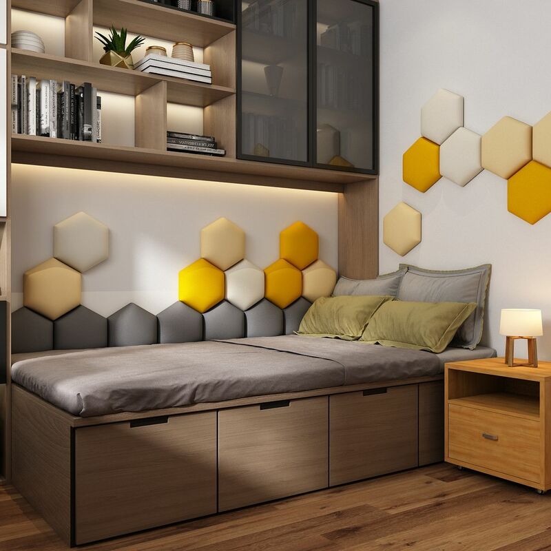 Rumah Tangga Hexagonal Kepala Tempat Tidur Lembut Tas Perekat Diri, 3D Stiker Dinding Latar Belakang Dinding Tatami Lukisan Dekoratif