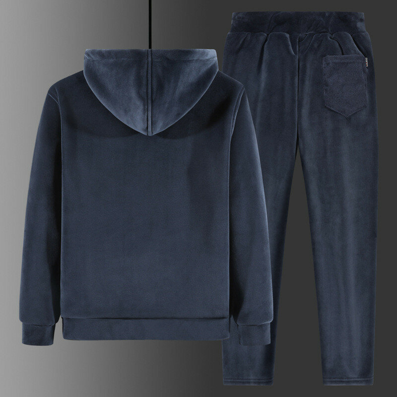 プラスサイズ8XL子羊ウール男性2枚セット冬のトラックスーツパーカー + パンツ屋外暖かい服