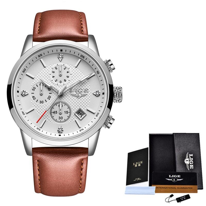 LIGE – montre à Quartz de luxe pour hommes, marque Top, décontractée, militaire, bracelet en cuir, chronographe, nouvelle collection 2020