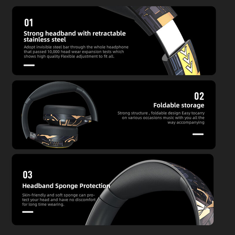 Auriculares inalámbricos con Bluetooth 5,1 para videojuegos, hasta 20 horas de tiempo de reproducción, controladores de 40mm, manos libres, novedad