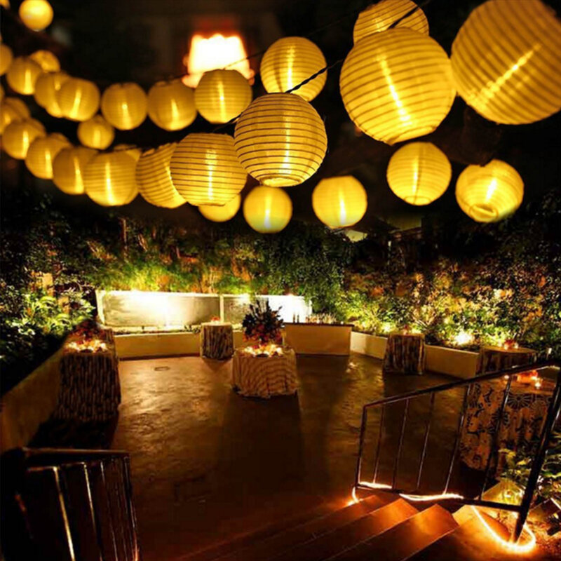 Guirnalda de luces Led solares para exteriores, guirnalda de papel de hadas, lámpara de bola de jardín para decoración de vacaciones, 10/20/30/50 m, 3,5 m, 5m, 6,5 m, 7m
