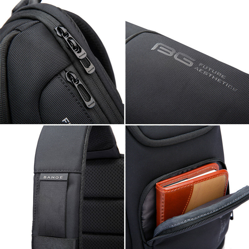 BANGE 신제품 업그레이드 남성용 다기능 옥스포드 크로스 바디 백 여행용 비즈니스 가슴 가방 9.7 인치 iPad 용