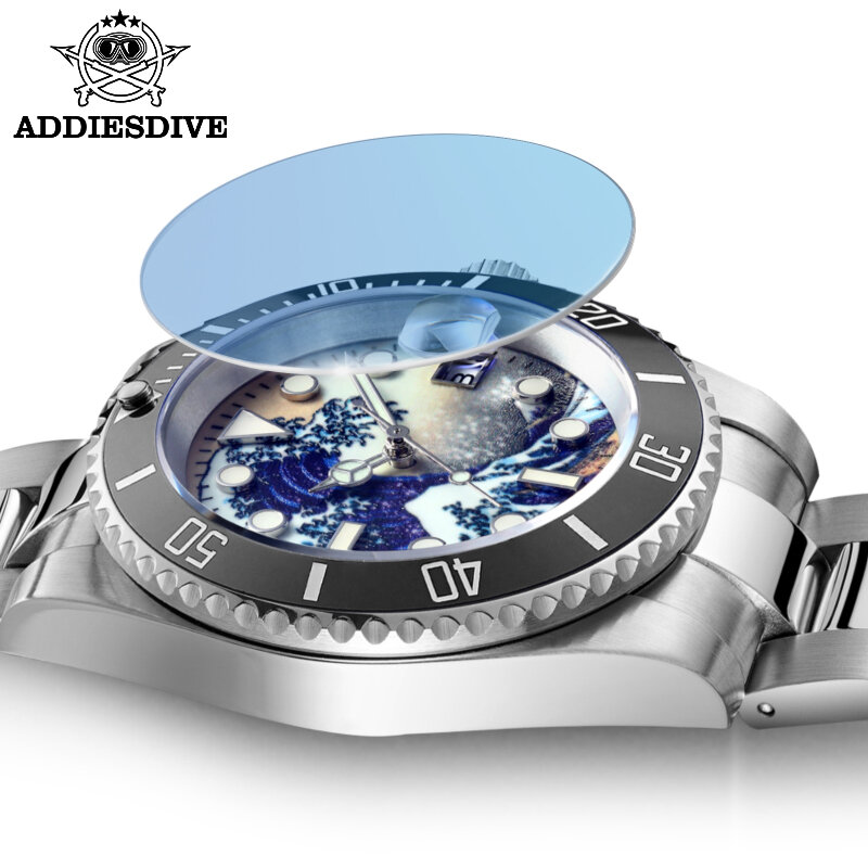 Addyes-reloj para submarinismo para hombre, nuevo estilo, reloj para surfear superluminoso dial, 200m, negro, con bisel de cerámica, NH35, mecánico automático