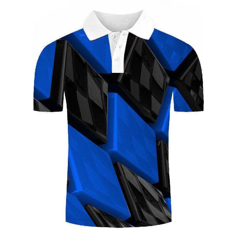 Polo con estampado 3d para hombre, camiseta informal transpirable, Color cuadrado, 2021