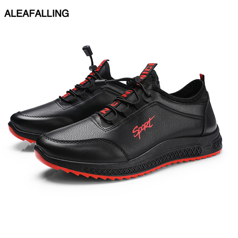 Aleafalling Men Winter Casual Shoes Outdoor Relax Leather Lace Up Warm Shoes Office College Students' Boy's Shoes Sneakers 1968