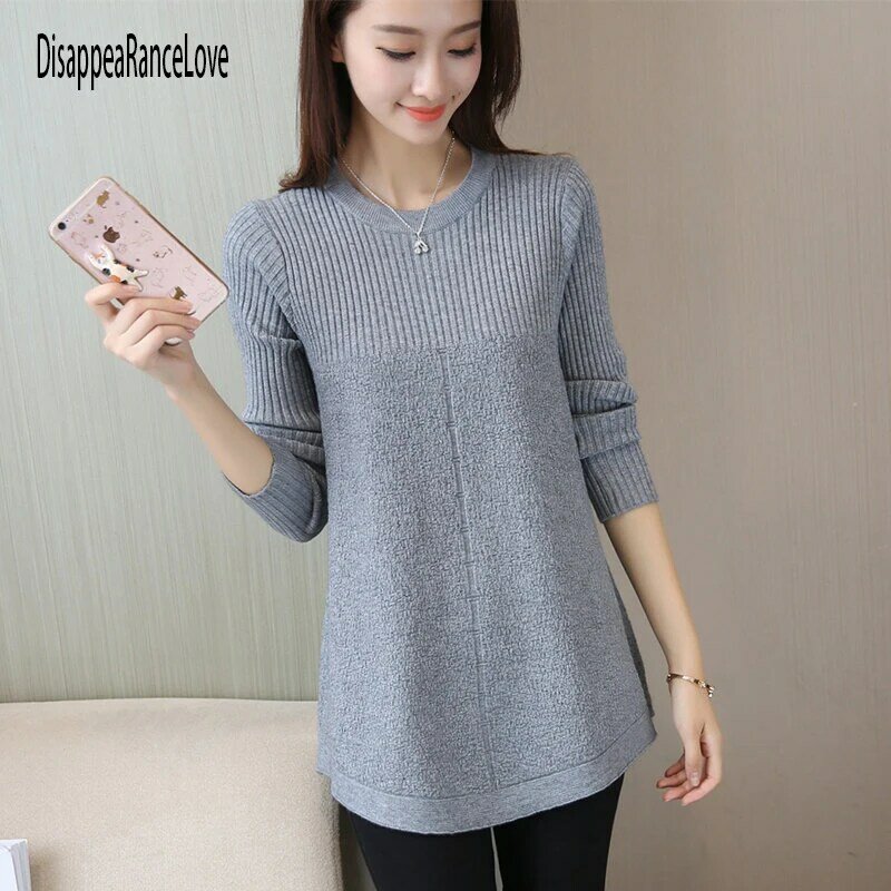 2021 Autumn Winter Sweater Women Round Neck Pullover Knit Sweater Large Size Loose Long Sleeves Women Tops Bottom Shirt Sweater