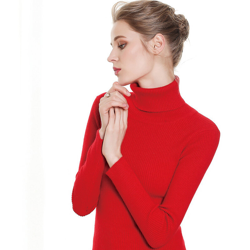 Camisola feminina outono inverno casual gola alta manga comprida malha pulôver elegante fino ajuste básico camisola feminina 2021