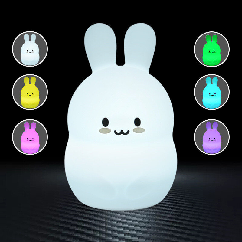 Kid Gifs Sleep Light Colorful Discoloration Silicone 3D Night Light Rabbit Night Lamp for Children Bedside Table Lamp Decor Lamp