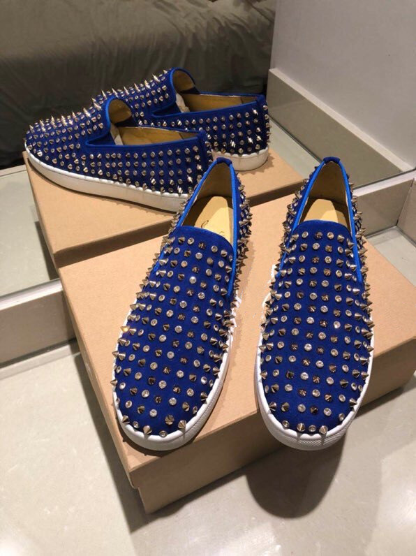Luxury designer shoes Rivets Red bottom shoes for men loafers Genuine leather Blue slip on Italian shoes vip man casual shoes